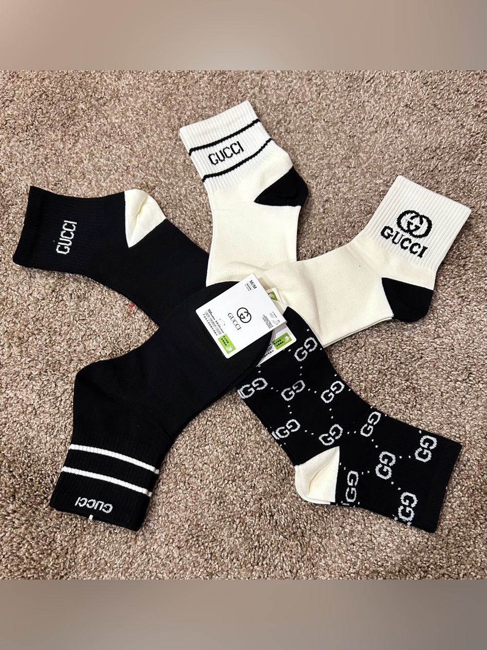 Fashion GG Black & White Logo Crew Sock - Choose 1